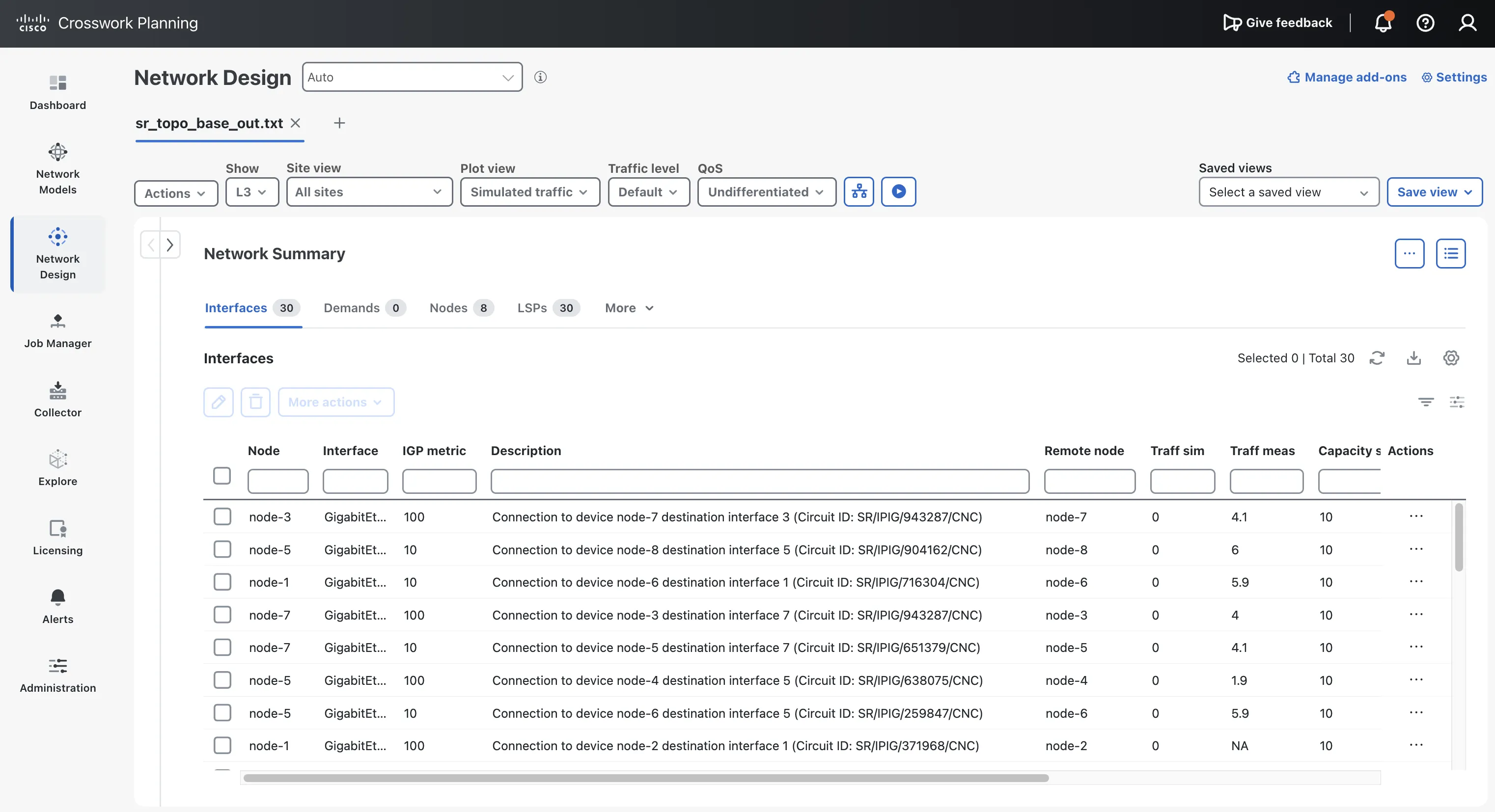 Crosswork Planning interface table showing updated descriptions