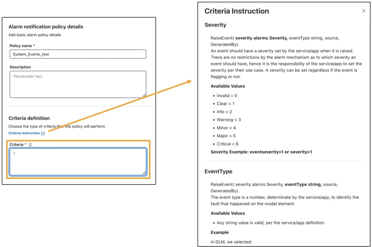 System and network event filter criteria