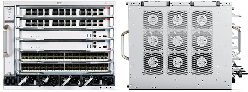 Rear and side view of Catalyst 9600 9606R chassis