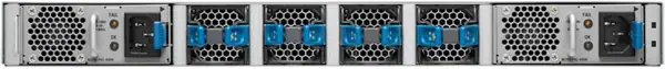 Cisco Nexus 3548 and 3524 with blue handles indicating port-side exhaust airflow