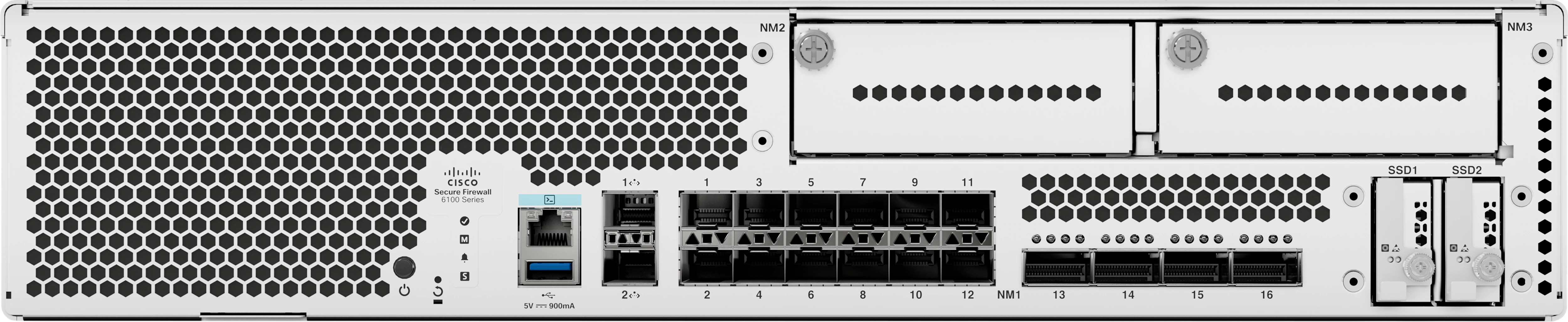 Front panel of 6100 Series firewall chassis