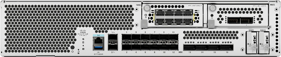Front panel of 6100 Series firewall (with two network modules)